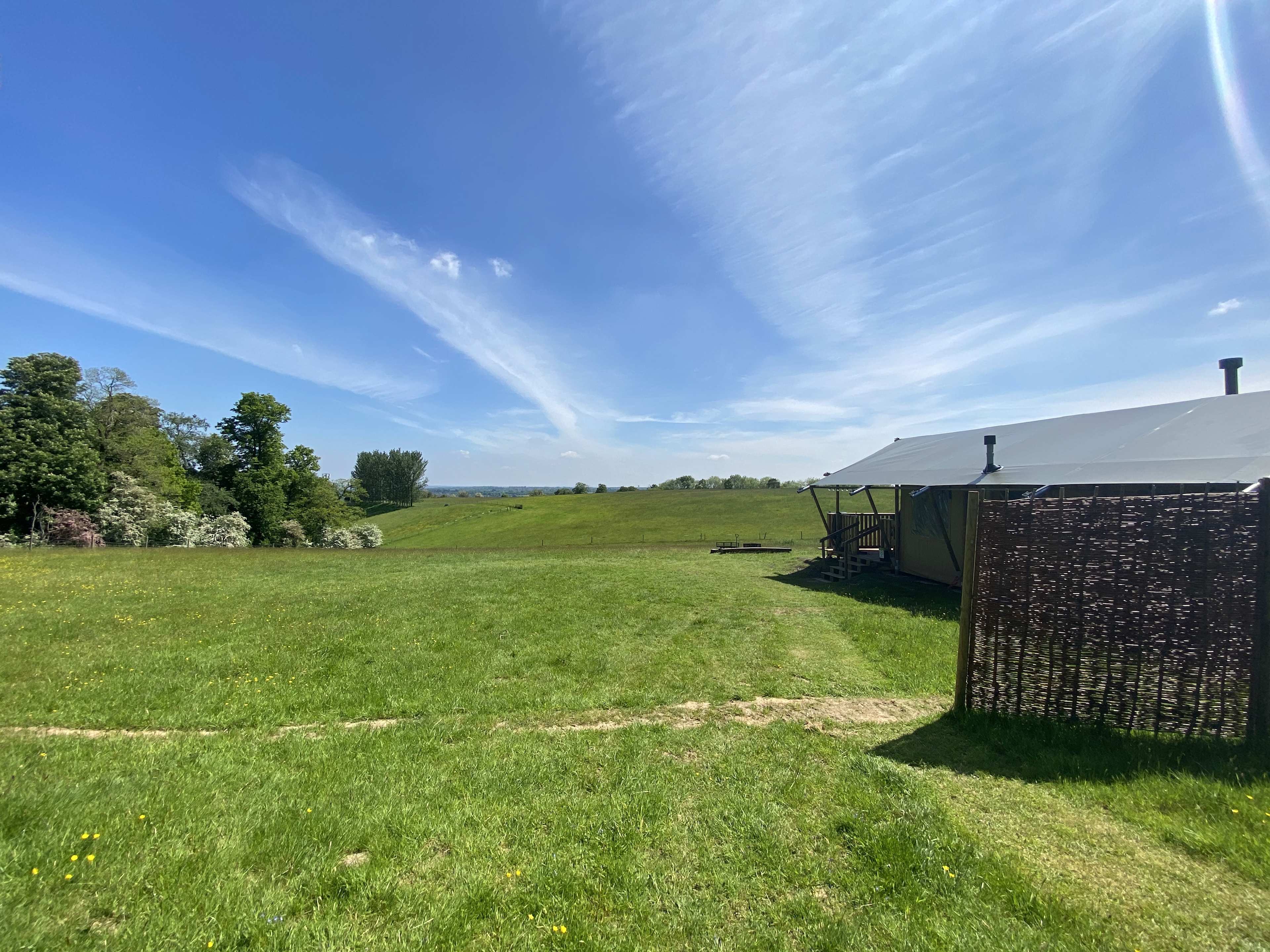 The view from your safari tent at Bozedown Boltholes in Oxfordshire.