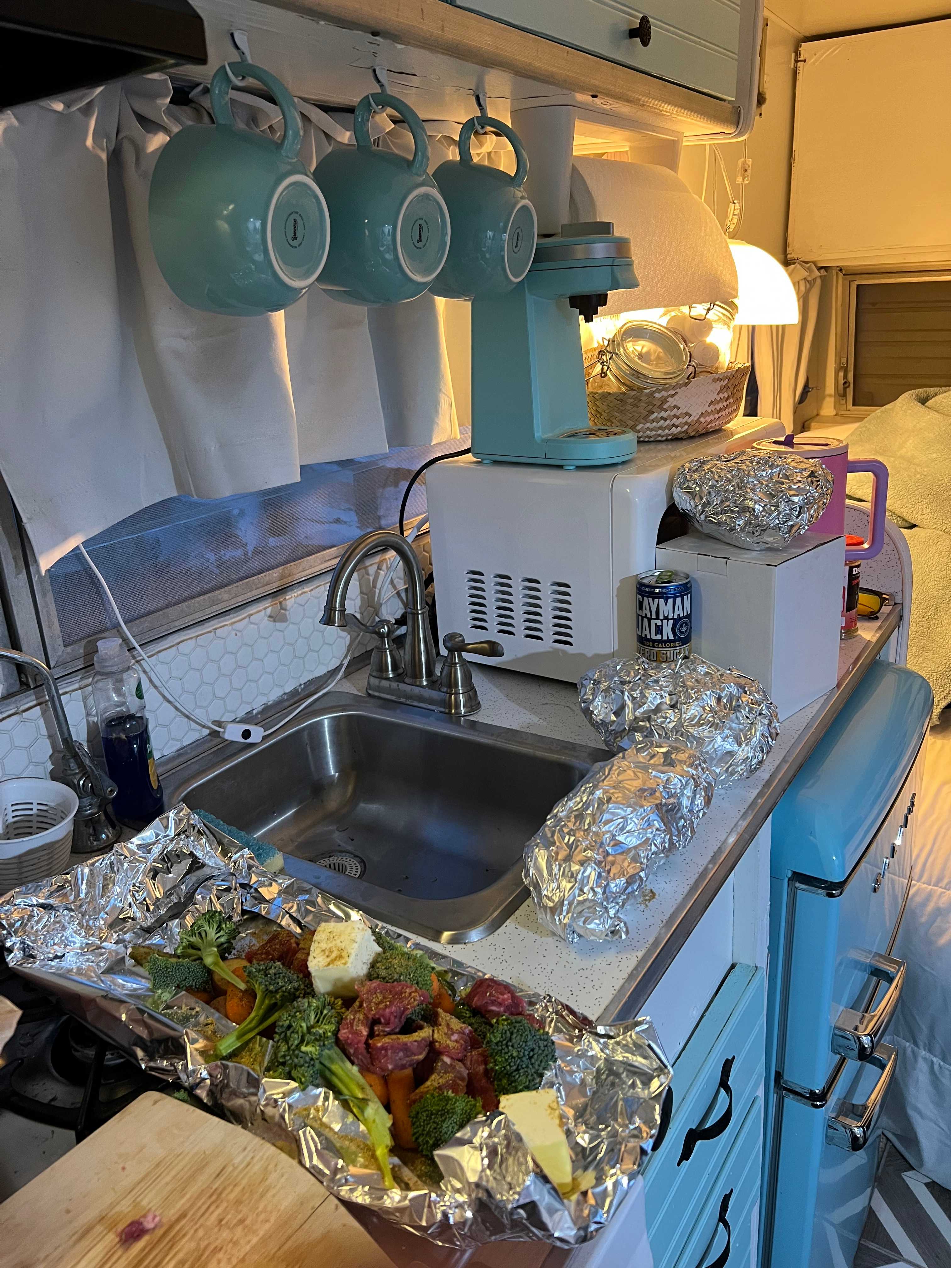 Retro Camper with Mountain Views