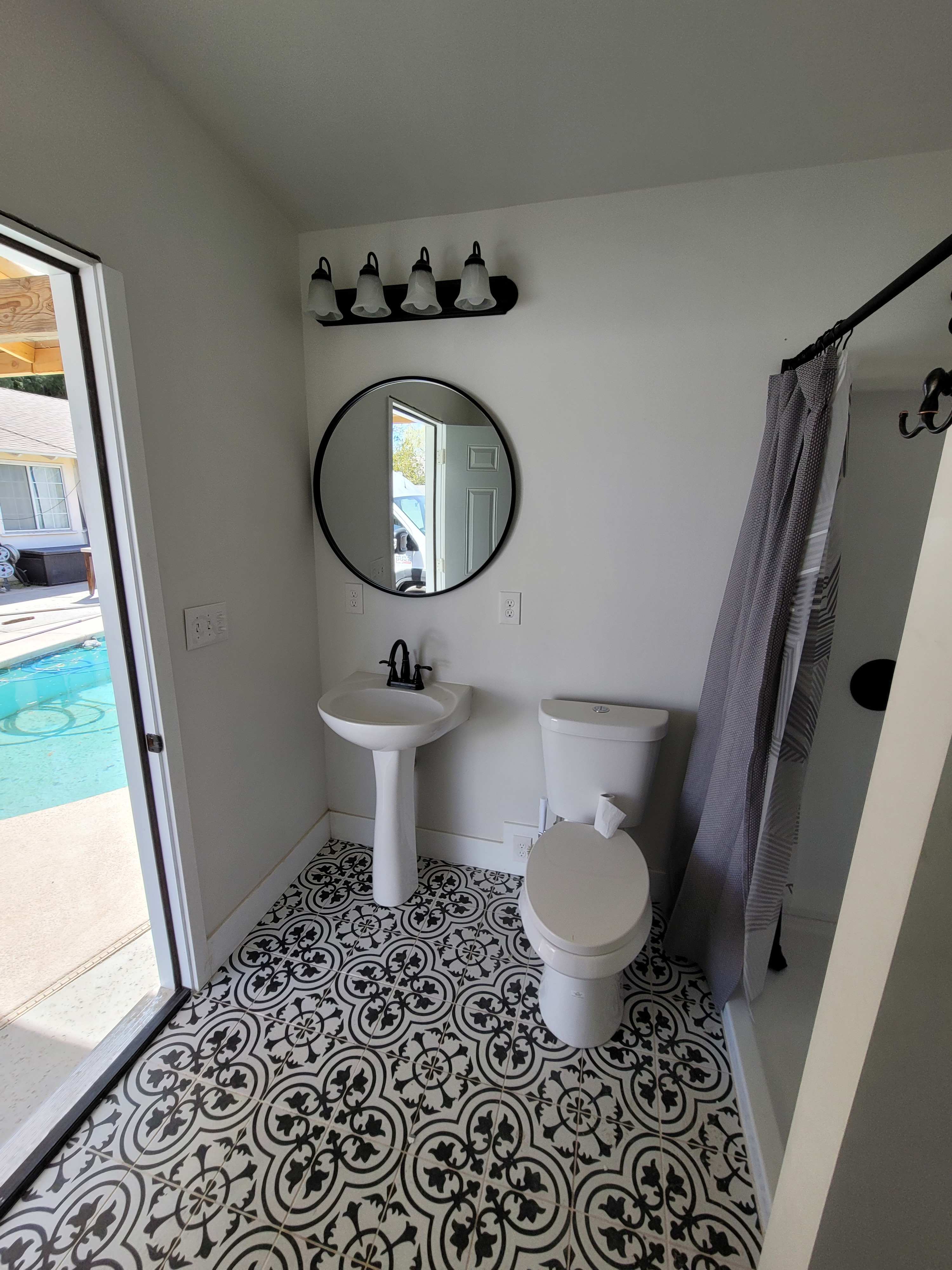 Hip Camp bathroom, next to the pool