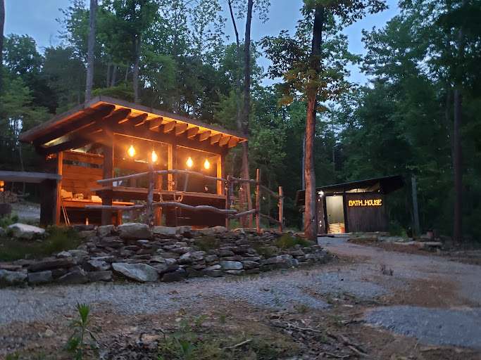 Outdoor kitchen and bathhouse.