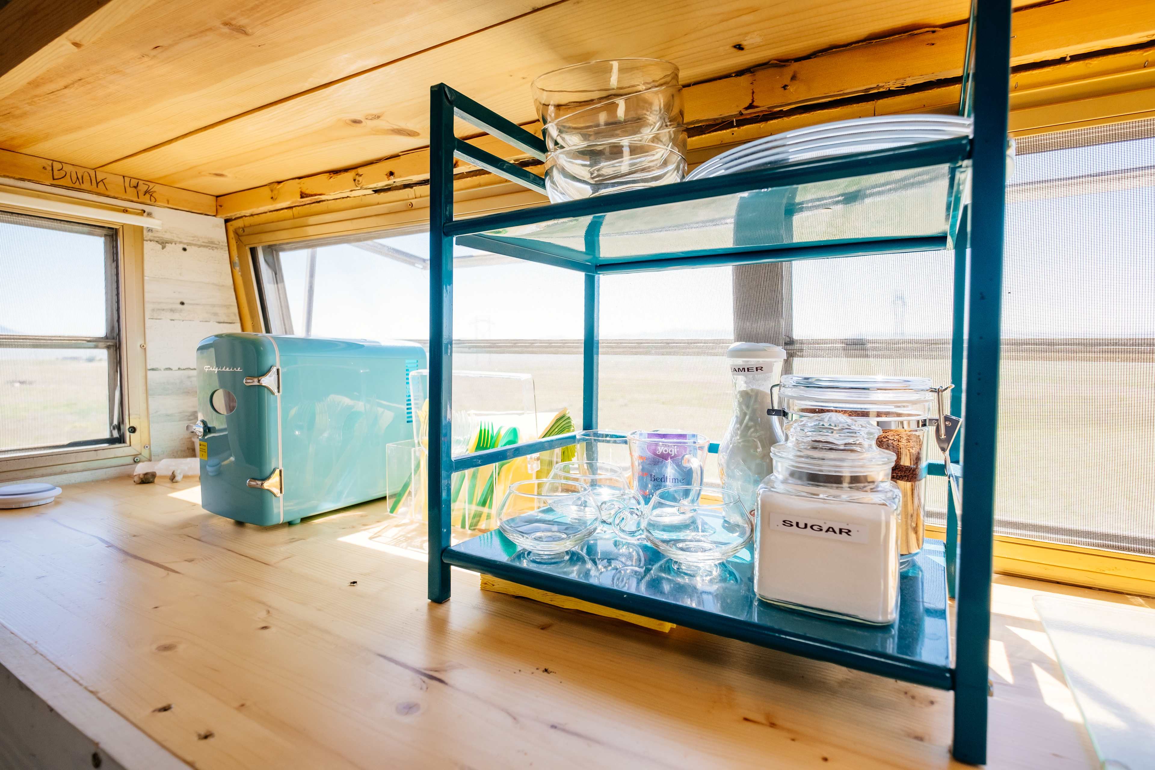 The most adorable little fridge and coffee station